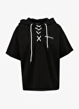 Siyah Kapüşon Yaka Relaxed T-Shirt D4SL-TST3045