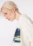 Beyaz Kadın Oversize Baskılı T-Shirt D4SL-TST3046