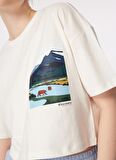 Beyaz Kadın Oversize Baskılı T-Shirt D4SL-TST3046