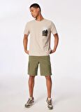 Bej Erkek Bisiklet Yaka Relaxed Baskılı Su İtici T-Shirt D4SM-TST3251