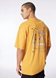 Turuncu Erkek Bisiklet Yaka Loose Fit Baskılı T-Shirt D4SM-TST3255