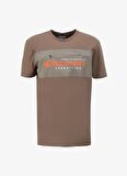 Koyu Bej Erkek Bisiklet Yaka Relaxed Baskılı Su İtici T-Shirt D4SM-TST3259