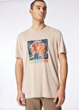 Bej Bisiklet Yaka Relaxed Baskılı T-Shirt D4SM-TST3280
