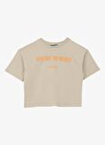 Baskılı Bej Kız Çocuk T-Shirt D4SG-TST3095