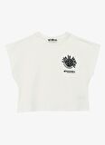 Beyaz Kız Çocuk Bisiklet Yaka Oversize Baskılı T-Shirt D4SG-TST3104