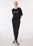 Siyah Kadın Bisiklet Yaka Oversize Baskılı T-Shirt D4SL-TST3043