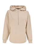 Fabrika Kapüşon Yaka Düz Açık Bej Kadın Sweatshırt F4WL-SWT0572