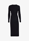 V Yaka Siyah Kadın Midi Elbise F4WL-ELB0363