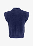 Fabrika Dik Yaka Crop Düz Lacivert Kazak Kadın F4WL-KZK0391