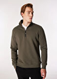 Dik Yaka Relaxed Haki Erkek Düz Sweatshirt C4WM-SWT4256