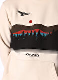 Bej Erkek Kapüşon Yaka Relaxed Fit Baskılı Sweatshirt D4WM-SWT3326