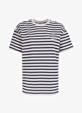 Jeep Bisiklet Yaka Çizgili Lacivert - Beyaz Kadın T-Shirt C4WL-TST4010
