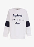 Jeep Bisiklet Yaka Baskılı Beyaz Kadın Sweatshırt C4WL-SWT4410