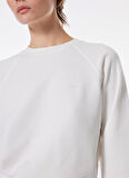 Mustang Ekru Kadın Bisiklet Crop Nakışlı Sweatshirt M4WL-SWT-1926