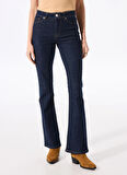 Fabrika Normal Bel Geniş Paça Flare Koyu İndigo Kadın Denim Pantolon F4SL-PNT0094