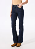 Fabrika Normal Bel Geniş Paça Flare Koyu İndigo Kadın Denim Pantolon F4SL-PNT0094