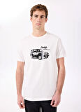 Jeep Bisiklet Yaka Baskılı Beyaz Erkek T-Shirt J5SM-TST7291