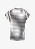 Fabrika Bisiklet Yaka Çizgili Ekru - Lacivert Kadın T-Shirt F5SL-TST0189