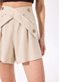 Bej Kadın Relaxed Piliseli Şort F5SL-SHT0403