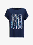 Fabrika Comfort Bisiklet Yaka Payetli Lacivert Kadın T-Shirt FC5SL-TST0212