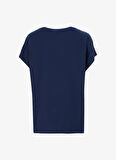 Fabrika Comfort Bisiklet Yaka Payetli Lacivert Kadın T-Shirt FC5SL-TST0212