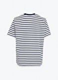 Fabrika Bisiklet Yaka Çizgili Ekru - Lacivert Kadın T-Shirt F5SL-TST0109