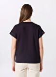 Siyah Kadın Bisiklet Yaka Loose Fit T-Shirt F5SL-TST0087