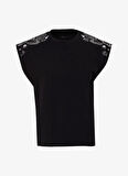 Fabrika Comfort Bisiklet Yaka Nakışlı Siyah Kadın T-Shirt FC5SL-TST0122