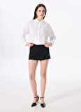 Fabrika Loose Fit Gömlek Yaka Taşlı Beyaz Kadın Gömlek F5SL-GML0409