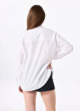 Fabrika Loose Fit Gömlek Yaka Taşlı Beyaz Kadın Gömlek F5SL-GML0409