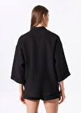 Fabrika Rahat Gömlek Yaka Düz Siyah Kadın Gömlek F5SL-GML0051