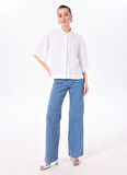 Beyaz Kadın Loose Fit Gömlek F5SL-GML0063