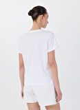 Fabrika V Yaka Baskılı Beyaz Kadın T-Shirt F5SL-TST0464