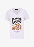 Fabrika V Yaka Baskılı Beyaz Kadın T-Shirt F5SL-TST0452