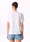 Fabrika Bisiklet Yaka Baskılı Beyaz Kadın T-Shirt F5SL-TST0462
