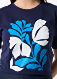 Fabrika Bisiklet Yaka Baskılı Lacivert Kadın T-Shirt F5SL-TST0456