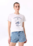 Fabrika Bisiklet Yaka Baskılı Beyaz Kadın T-Shirt F5SL-TST0444