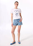 Fabrika Bisiklet Yaka Baskılı Beyaz Kadın T-Shirt F5SL-TST0444