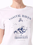 Fabrika Bisiklet Yaka Baskılı Beyaz Kadın T-Shirt F5SL-TST0444