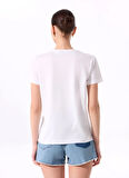 Fabrika Bisiklet Yaka Baskılı Beyaz Kadın T-Shirt F5SL-TST0444