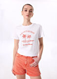 Fabrika Bisiklet Yaka Baskılı Beyaz Kadın T-Shirt F5SL-TST0445