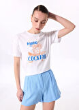 Fabrika Bisiklet Yaka Baskılı Beyaz Kadın T-Shirt F5SL-TST0470