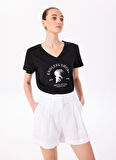 Siyah Kadın Basic Baskılı T-Shirt F5SL-TST0431