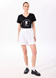 Siyah Kadın Basic Baskılı T-Shirt F5SL-TST0431