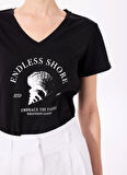 Siyah Kadın Basic Baskılı T-Shirt F5SL-TST0431