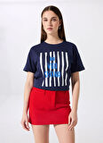 Fabrika Bisiklet Yaka Baskılı Lacivert Kadın T-Shirt F5SL-TST0436