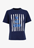 Fabrika Bisiklet Yaka Baskılı Lacivert Kadın T-Shirt F5SL-TST0436