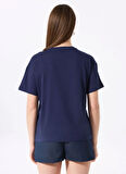 Fabrika Bisiklet Yaka Baskılı Lacivert Kadın T-Shirt F5SL-TST0465