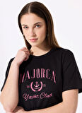 Fabrika Bisiklet Yaka Baskılı Siyah Kadın T-Shirt F5SL-TST0459
