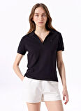 Siyah Kadın Relaxed Düz Polo T-Shirt J5SL-TST7070